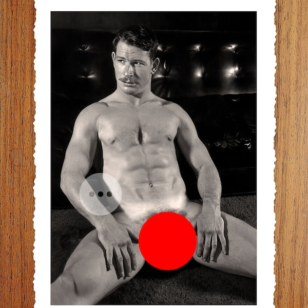 Vintage Male Nude Gay Art Photo Print - Naked Man With Moustache - Erotic Vintage Photography - Naked Male Figures - Gay Interest Wall Decor