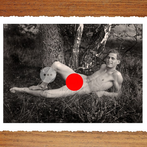 Vintage Male Nude Gay Art Photo Print - Artistic Naked Man Under a Tree - Erotic Vintage Photography - Naked Male Figures - Gay Wall Decor