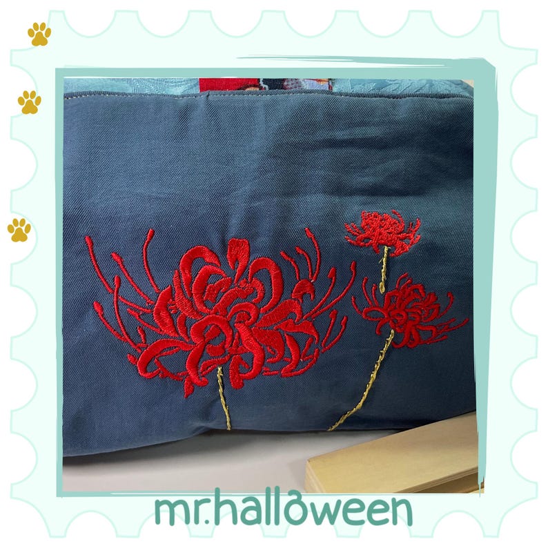 Blade, Honkai Star Rail embroidery, Blade toiletry bag, Winter flower, Blade flower case, Honkai wolf's mouth bag, Embroidered fabric toiletry bag image 4