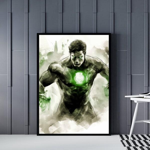 Grüne Laterne Aufladen - Digital Download | Druckbare Wandkunst | DC Comics | Aquarell-Stil | Superheld Poster | Verschiedene Größen