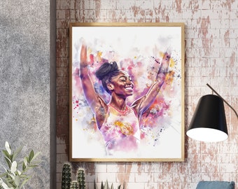 Simone Biles Gymnastics Glory - Digital Download | Printable Wall Art | Sport Icons | Watercolour Style | Gymnastics Poster | Various Sizes