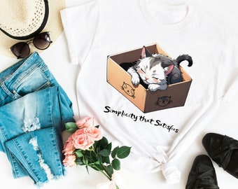 Cute Cat Sleeping in a Box T-shirt | Colorful Printed Design | Boy and Girlfried Gift | Unisex - Men's & Women's Tee | UK Brand