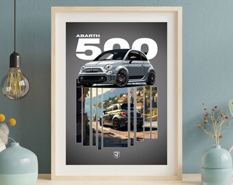 Abarth 500 Poster, Abarth 500 Print, Car Poster, Car Print, Car Art, Modern Classic Car, Retro Car Art, Abarthisti