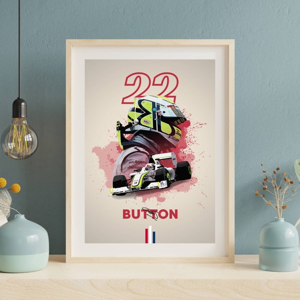 Jenson Button Poster, Jenson Button Print, Car Poster, Formula 1 Poster, F1 Poster, Formula 1 Print, F1 Print, Brawn GP Poster