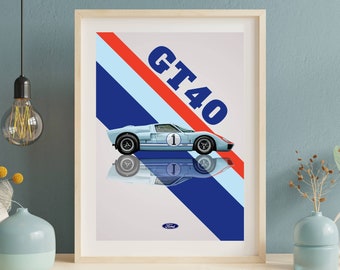 Ford GT40 Poster, Ford GT40 Print, Car Poster, Car Print, Car Art, Racing Car, 24h of Le Mans, Classic Car, Vintage Car, Retro Car