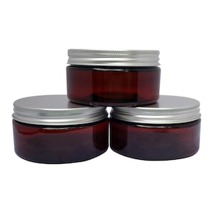 8oz Amber PET Low Profile Plastic Jars  Qty 1 or 3 Aluminum Cap included