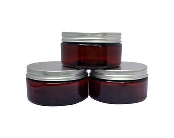 8oz Amber PET Low Profile Plastic Jars  Qty 1 or 3 Aluminum Cap included