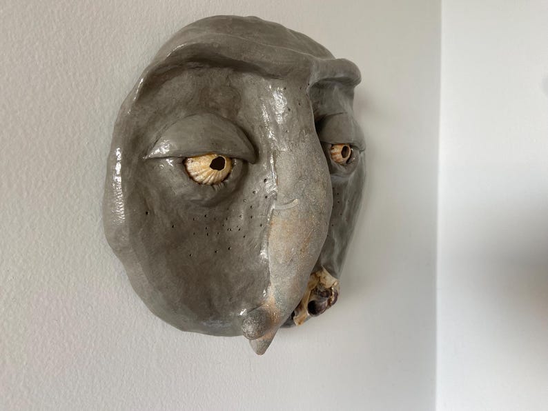 Handmade Clay Face Wall Hanging With Seashells – Unique Pottery Art ...