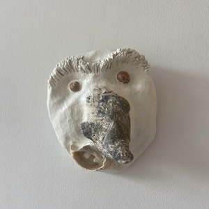 No.2 /// Clay Face Wall Decor Art Wall Hanging Handmade Unique Home Decor Interiors Pottery Art Sculpture Seashell One of a Kind