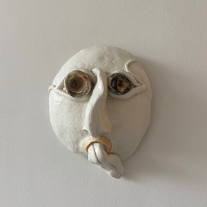 No.3 /// Clay Face Wall Decor Art Wall Hanging Handmade Unique Home Decor Interiors Pottery Art Sculpture Seashell Natural One of a Kind