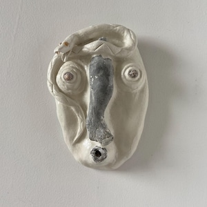 No.7 /// Clay Face Wall Decor Art Wall Hanging Handmade Unique Home Interiors Pottery Art Sculpture Seashell Natural One of a Kind
