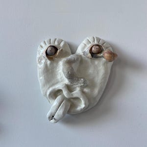 No.17 /// Clay Face Wall Decor Art Wall Hanging Handmade Unique Home Interiors Pottery Art Sculpture Seashell Natural One of a Kind