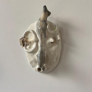 No.13 /// Clay Face Wall Decor Art Wall Hanging Handmade Unique Home Interiors Pottery Art Sculpture Seashell Natural One of a Kind
