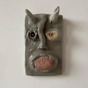 No.12 /// Clay Face Wall Decor Art Wall Hanging Handmade Unique Home Interiors Pottery Art Sculpture Seashell Natural One of a Kind