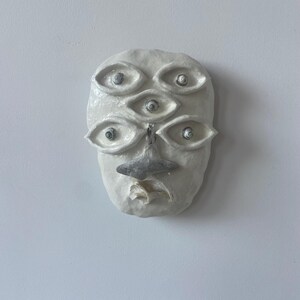 No.20 /// Clay Face Wall Decor Art Wall Hanging Handmade Unique Home Interiors Pottery Art Sculpture Seashell Natural One of a Kind
