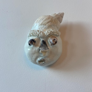 No.24 /// Clay Face Wall Decor Art Wall Hanging Handmade Unique Home Decor Interiors Pottery Art Sculpture Seashell One of a Kind