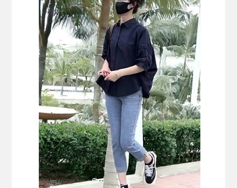 Cotton Mid-sleeve Thin Woman Blous Shir Summer New Loose Fashion Irregular Shirt Casual Vacation Top Korean Women's Clothes