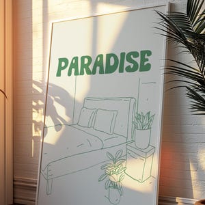 Póster de dormitorio Paradise, impresión para dormitorio, impresión de ilustración, póster de cama, arte mural para dormitorio, arte mural, impresión de diseño gráfico, impresión artística