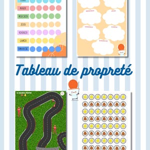 Tableau de propreté enfant fait main | Planning semaine, nuage ou circuit voiture | A4 plastifié avec 56 vignettes pipi/caca