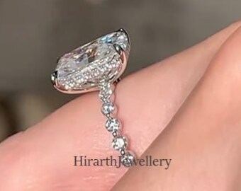 Anillo de compromiso de moissanita de corte radiante de 3 CT, anillo nupcial bajo halo de 14 k, anillo de perfil bajo, anillo de boda, anillo de promesa de regalo de aniversario