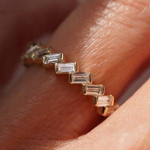 Baguette band Ring Diamond Eternity Band  Simple band Ring, Eternity Ring, Engagement Ring, Promise Ring Minimalist Ring 14k Solid Gold band