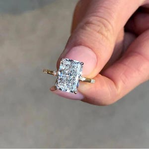 3CT Radiant Moissanite Engagement Ring 14K Solid Gold Wedding Ring Radiant Hidden Halo Diamond Ring, Wedding Ring Solitaire Anniversary Ring