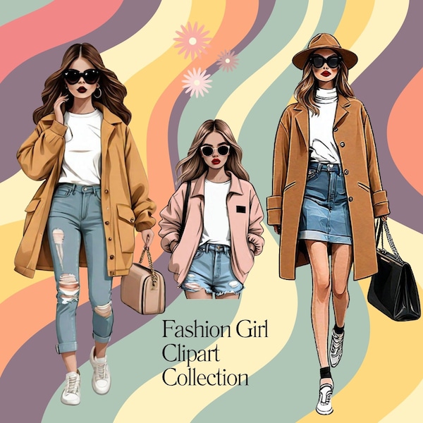 Fashion Girl Clip Art Soft Girl Icons Trendy Girl Graphics Fashionable Woman Clip Art Classic Style Girl Icons Runway Girl Clip Art