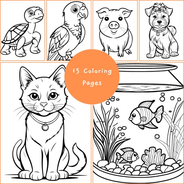 Domestic Animals Coloring Pages Dog Cat Mouse Spider Parrot Turtle Fish Home Animals Pets Preschool Kindergarten House Friends Worksheets