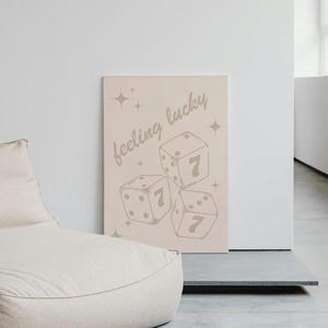 Feeling Lucky Digital Wall Art, Lucky 777, Modern Wall Art, Beige Wall Art, Printable Art