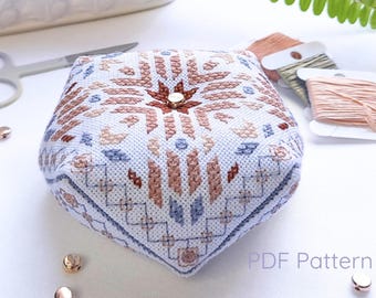 Patchwork Biscornu Cross Stitch Pattern: Geometric Fall Design (PDF Download