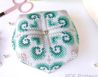 Tide Heart Biscornu Cross Stitch Pattern: Summer Needlepoint Pincushion (PDF Pattern & Instructions)