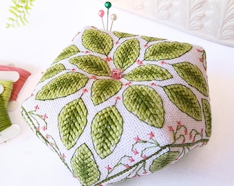 Myrtle Biscornu Cross Stitch Pattern: Botanical Pin Cushion (PDF Download)