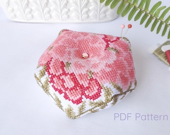 Hydrangea Biscornu Cross Stitch Pattern: Needlepoint Pincushion (PDF embroidery charts and instructions)