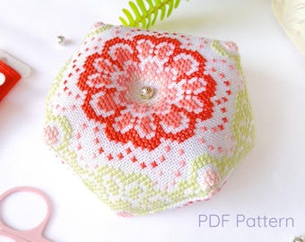 May Garden Biscornu Cross Stitch Pattern: Floral Pincushion (embroidery PDF Chats & Instructions)