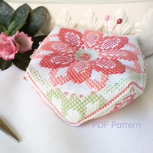Azalea Biscornu Cross Stitch Pattern: Easy DIY Pin Cushion (PDF Download)