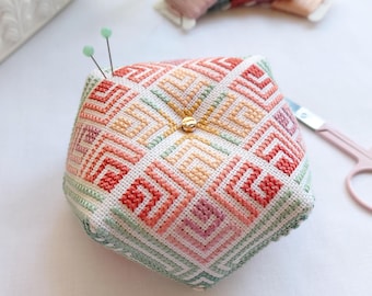Garden Path Biscornu Cross Stitch Pattern | Colorful Geometric PDF Pattern