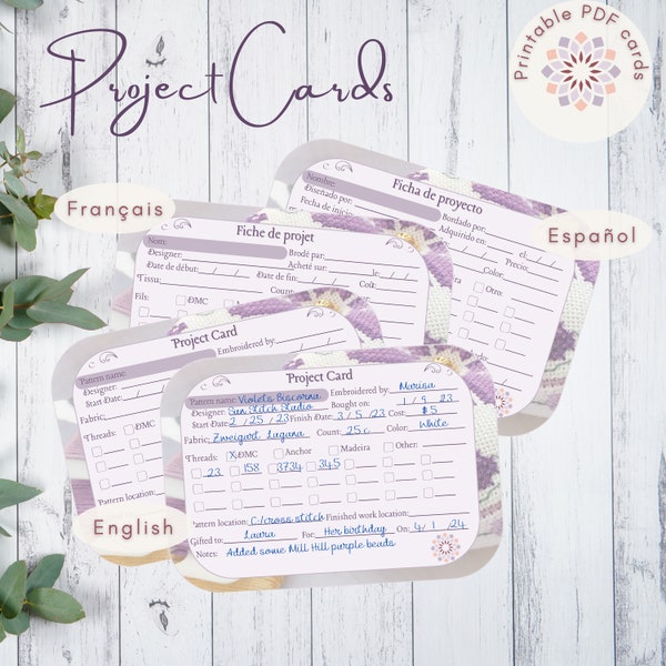 Cross Stitch Project Cards to download in Printable Pdf format. Cross stitch gift, cross stitch organization, gift for cross stitcher.