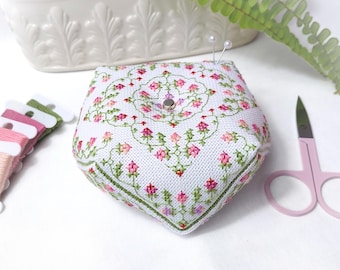 Floral Reverie Biscornu Cross Stitch Pattern: Delicate Pincushion Needlecraft (PDF)