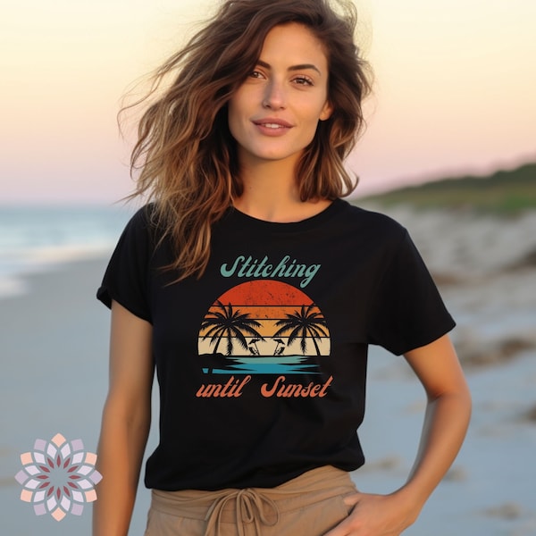 Shirt for stitcher and beach lovers. Cross stitcher gift. Short-sleeve T-shirt for embroiderer. T-Shirt Jersey Tee. Free shipping.