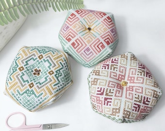 Geometric Biscornu Collection | 3 Cross Stitch PDF Patterns | Pincushion Bundle