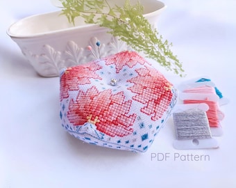 Water Lilies Biscornu Cross Stitch Pattern: Geometric Pin Cushion (PDF)