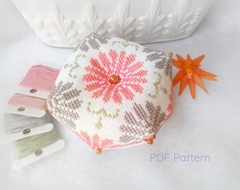 Aster Biscornu Cross Stitch Pattern: Floral Needlecraft (PDF Pattern)