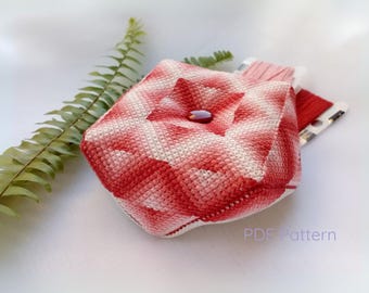 Red Tesseract Biscornu Cross stitch pattern and instructions. Charts and directions in PDF. Instant Download . Modern Counted Needlework.