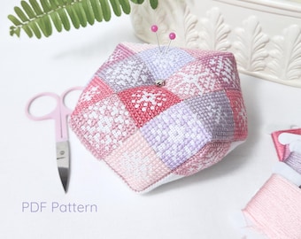Berry Frost Biscornu Cross Stitch Pattern: soft winter palette Embroidery charts and Instructions (PDF)