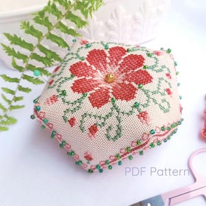 Peony Biscornu Cross Stitch Pattern: Wedding Ring Pillow (PDF). Counted embroidery.