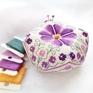 Violet Biscornu Cross Stitch Pattern: 3D Needlework Project (PDF Download)