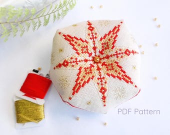 Christmas Wishes Biscornu Cross Stitch Pattern - PDF Embroidery Charts & Instructions - Festive Needlecraft Holiday Decoration.