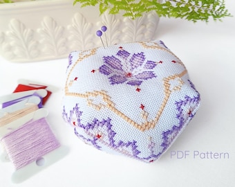 April Biscornu Cross Stitch Pattern: Spring Embroidery (PDF Download)