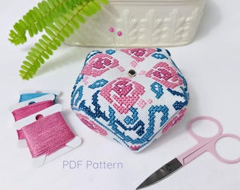Timeless Roses Biscornu Cross Stitch Pattern: Modern Needlecraft PDF Pattern & Instructions