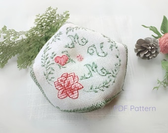 Mother&#39;s Day Biscornu Pattern: Floral Pin Cushion (PDF Pattern)